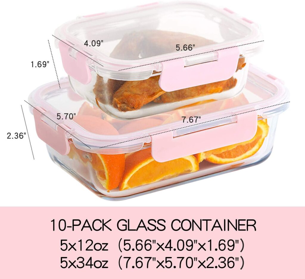 Glass Meal Prep Containers, with Airtight Lids , Microwave, Oven, Freezer and Dishwasher Safe