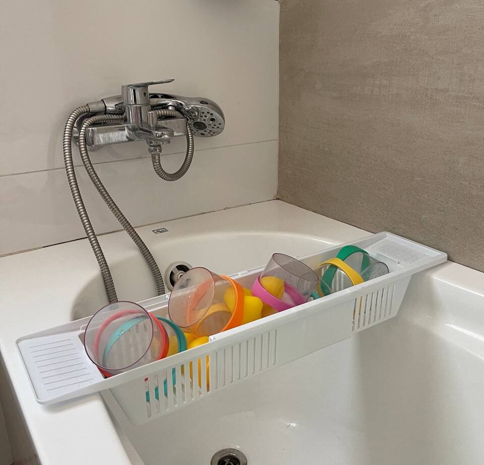 Empowering Independence: Montessori Bathroom with Bathtub Tray Expandable Tub Rack